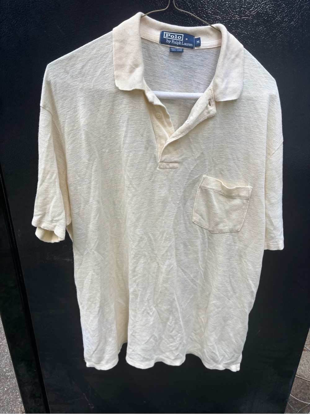 Vintage 90s Polo Ralph Lauren 100% Linen Knit Pocket Polo Shirt Size M C